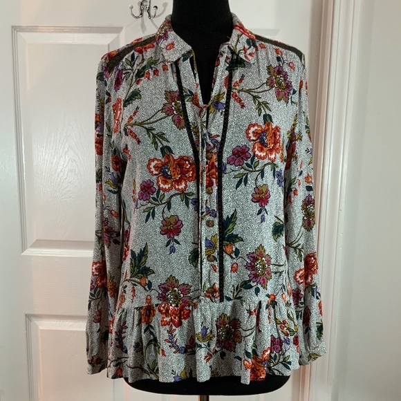 Anthropologie Mauve Janie Floral Peasant Boho Top Size 8 - Picture 2 of 9